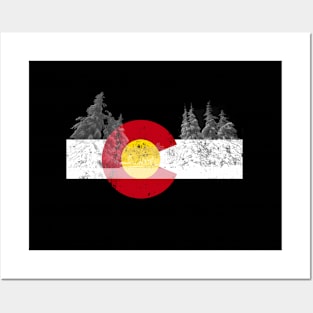 Colorado Flag Mountain Ski Trees Outdoor Posters and Art